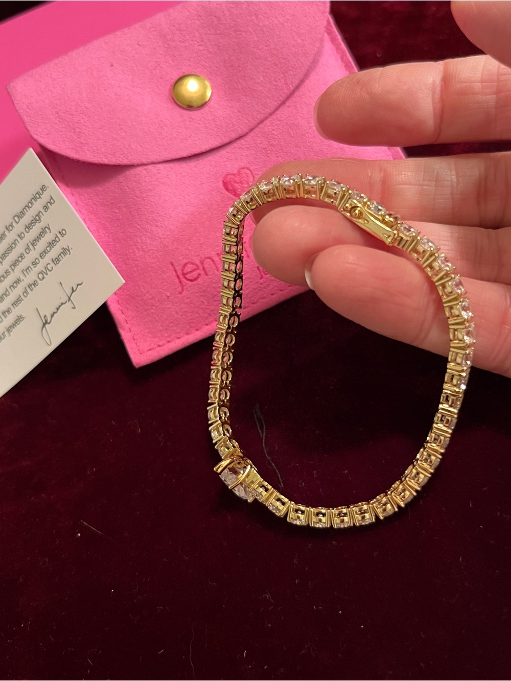 Diamonique X Jennifer Miller Signature Heart Tennis Bracelet Silver 925 Avg Gold - Picture 6 of 13